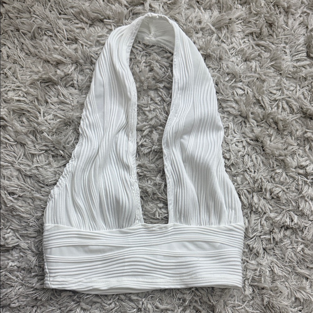 SHEIN White Textured Halter Crop Top